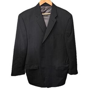 Calvin Klein Men's 46R Gray Pinstripe 100% Wool 3 Button FLAWED see photo